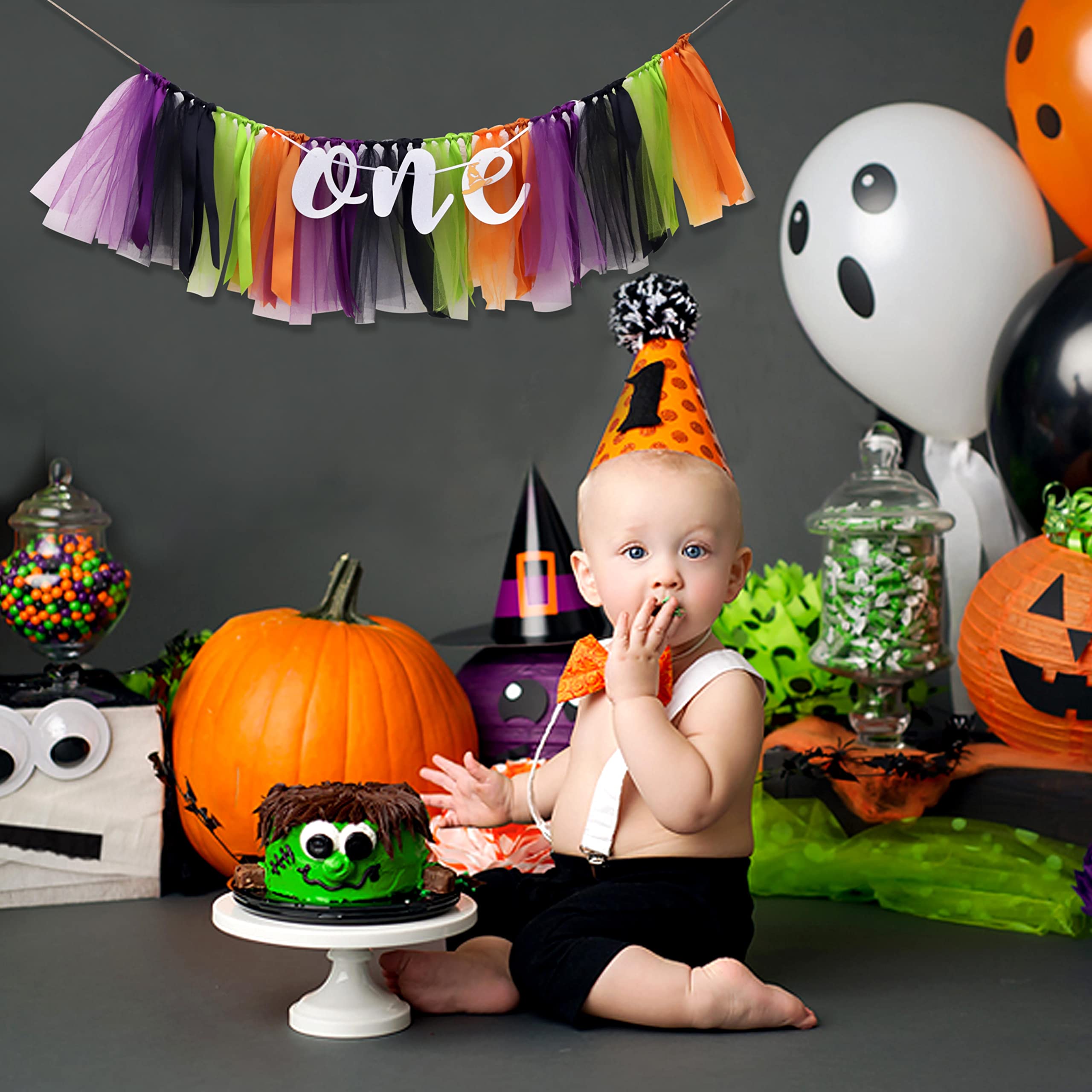 Halloween High Chair Banner - Spooky Birthday Decoration,Baby Tutu Skirt Banner 1st Birthday Photo Backdrop Pumpkin Birthday Banner Smash Cake Garland