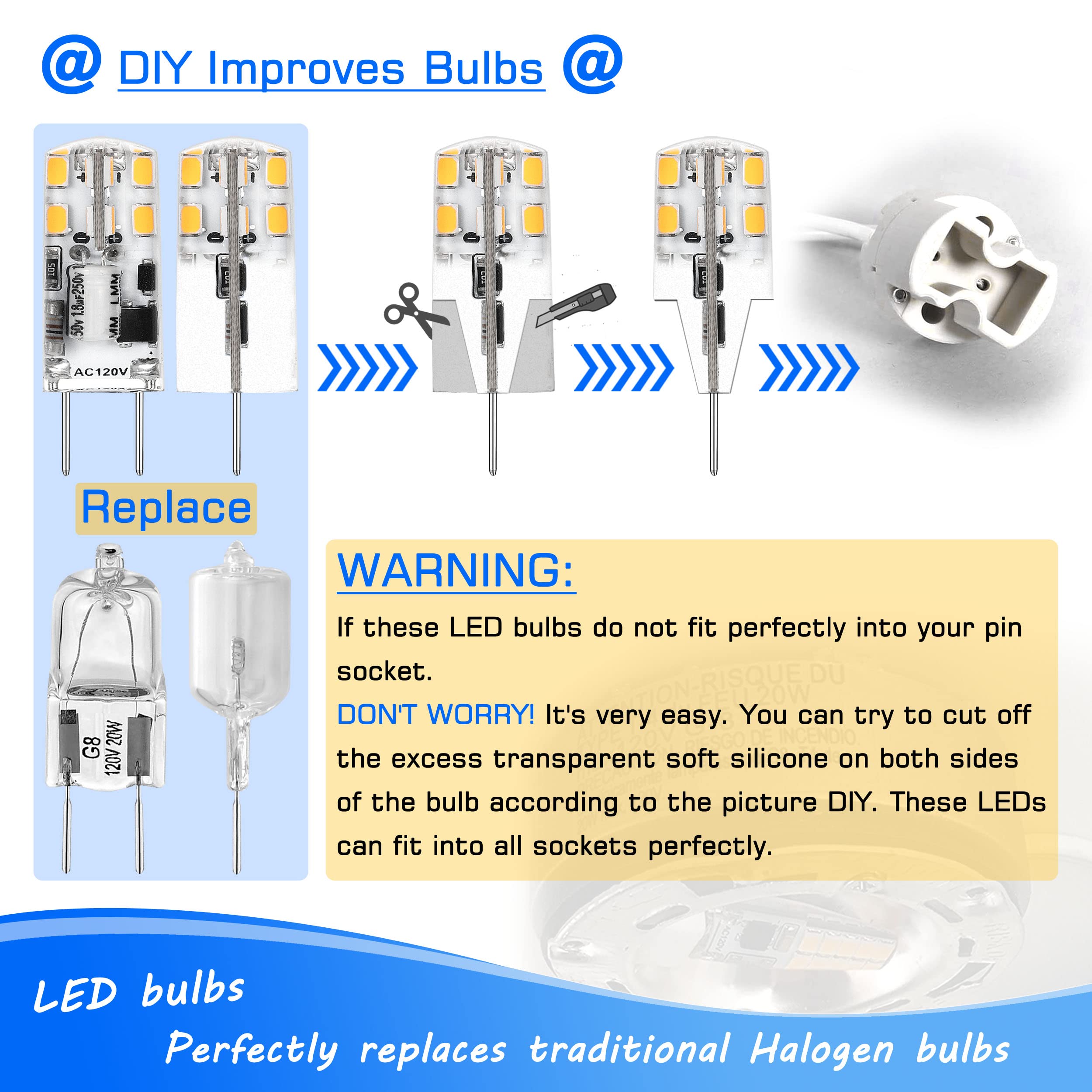 Heifymi 0-100% Dimmable G8 Led Bulbs 3W 4000K Natural White,Replace G8 20 Watt 25 Watt Halogen,120V G8 2Pin Led Light Bulb T4 JCD Type for Under Cabinet Kitchen Lighting,No Flicker,6Pack