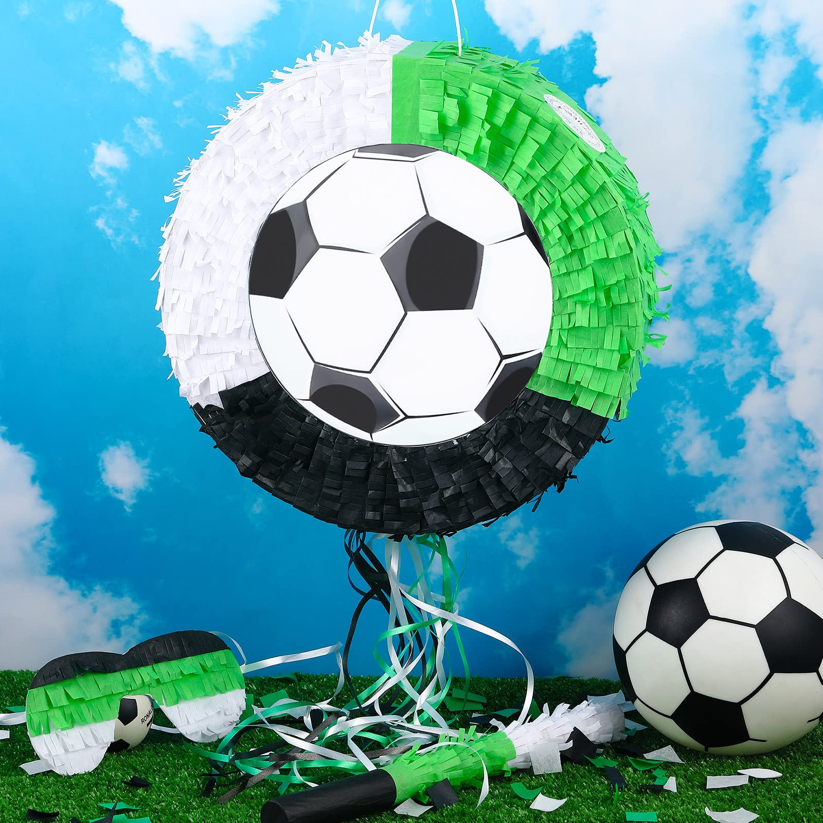 Deekin 3 Pcs Soccer Ball piñata Set Include piñata with Stick Eye Mask Soccer Ball piñata for Kids Music Science School Sports Bridal Shower Birthday Party Decorations Supplies