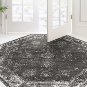 Rugs.com Monte Carlo Collection Rug – 5' Octagon Dark Gray Medium Rug Perfect for Living Rooms, Kitchens, Entryways