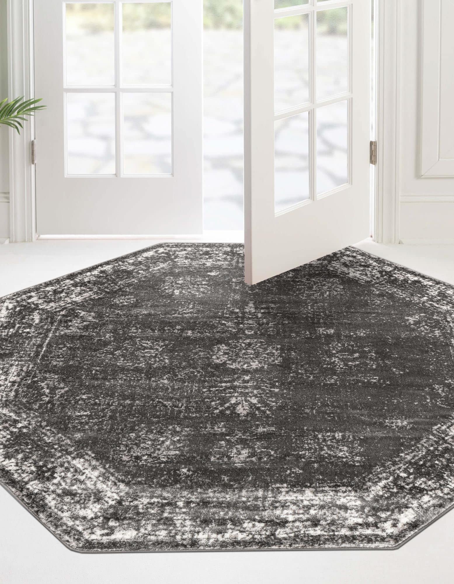 Rugs.com Monte Carlo Collection Rug – 5' Octagon Dark Gray Medium Rug Perfect for Living Rooms, Kitchens, Entryways