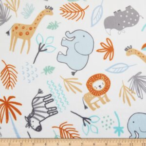 shannon minky cuddle jungle friends dusty blue, fabric by the yard