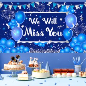 We Will Miss You Banner Party Decorations Navy Blue Silver Going Away Party Banner Supplies for Retirement Farewell Anniversary Veteran Graduation Office Job Change Work Goodbye Party Decorations