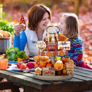 Set of 15 Fall Tiered Tray Decor Pumpkins Farmhouse Decor Autumn Maple Leaf Table Centerpieces Thanksgiving Harvest Wood Blocks Signs for Home Decor(Bright Style)