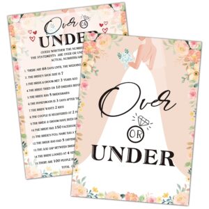 foosproea bridal shower games, over or under wedding shower game card, blush pink boho floral romantic engagement/bachelorette party ideas activities supplies decorations(30 cards) - a03