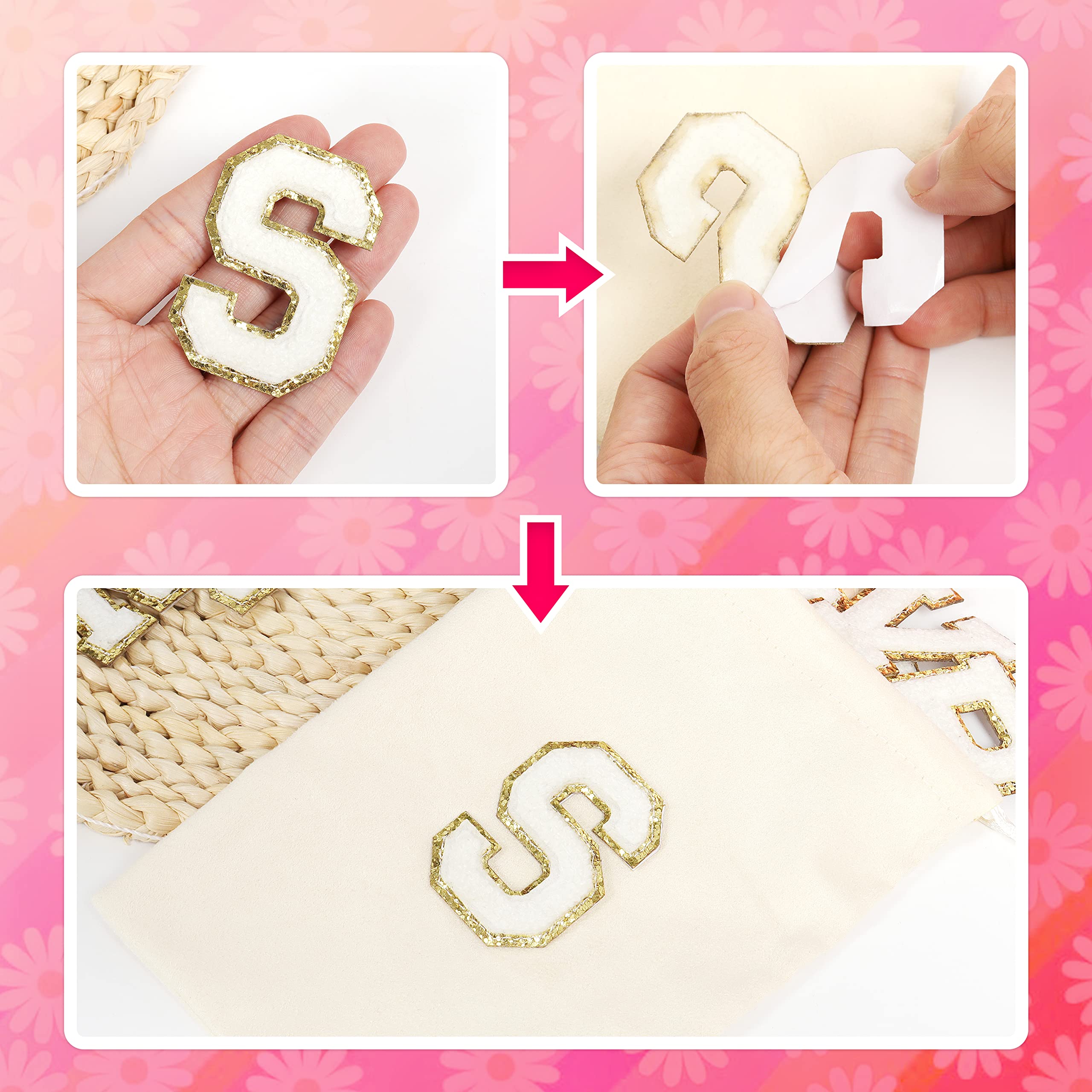 Self-Adhesive Chenille Letters Patches: 26PCS White Letter Patches Stickers Varsity Letter Patches Stick on Backpacks Hats Repair Preppy Patch