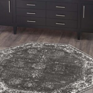 Rugs.com Monte Carlo Collection Rug – 5' Octagon Dark Gray Medium Rug Perfect for Living Rooms, Kitchens, Entryways