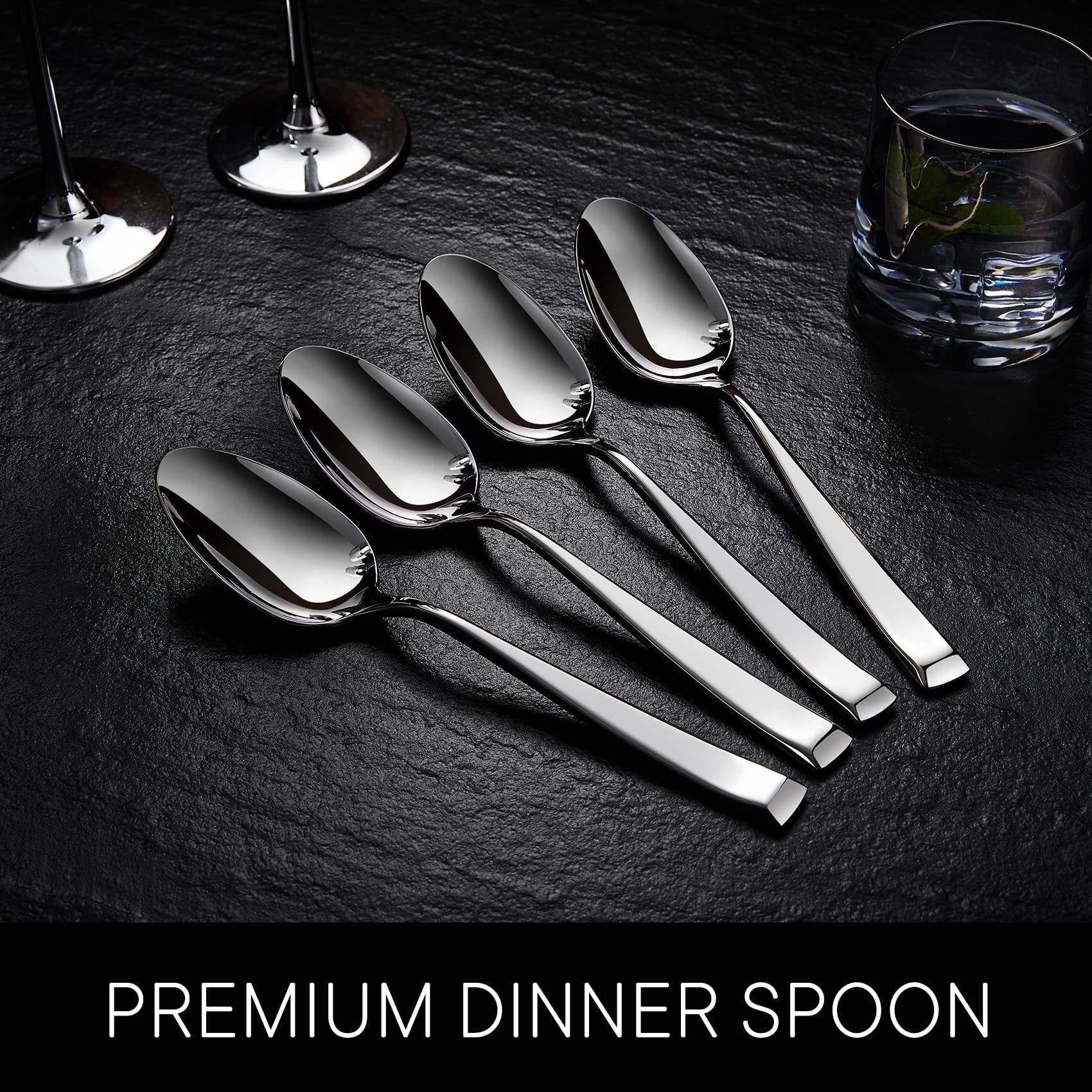 Royalrose Alexander Fine Spoons, Set of 4, 18/10 Stainless Steel, Well Made, Dishwasher Safe, Heavy Duty Spoon (7.6" Dinner Spoons)