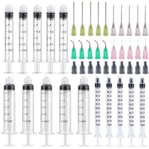 15 pack 1ml, 3ml, 5ml glue dispenser with14ga, 16ga, 18ga, 20ga dispensing tip and caps. measuring liquids and refilling,glue applicator or oil.