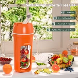 GREECHO Portable Blender, One-handed Drinking Mini Blender for Shakes and Smoothies, 12 oz Personal Blender with Rechargeable USB, Made with BPA-Free Material Portable Juicer, Carrot Orange