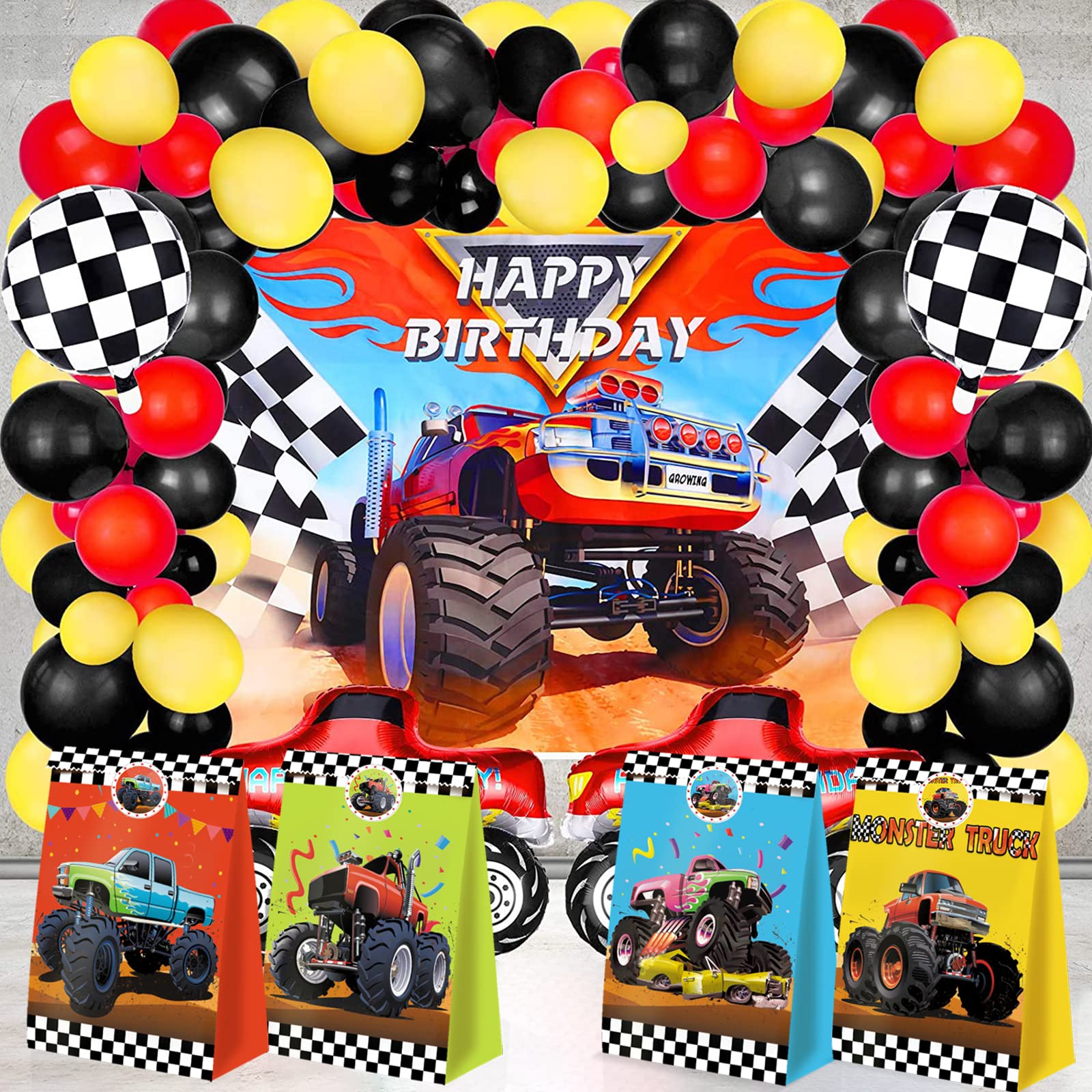 24pcs Monster Truck Goodie Bags Monster Truck Party Favors Monster Truck Treat Bags Monster Truck Birthday Party Supplies for Boys Monster Truck Party Decorations