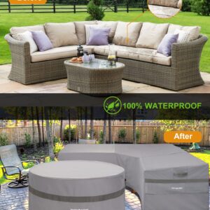 PATIOASIS Grey Outdoor V-Shaped Sofa Cover 102''L x 102''W x 35.5''D x 31/26''H Waterproof Sectional V Shape Patio Furniture Cover All Weather Proof