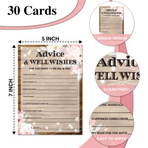 Foosproea Bridal Shower Games, Advice & Well Wishes Wedding Shower Game Card, Rustic Wood Boho Floral Romantic Engagement/Bachelorette Party Ideas Activities Supplies Decorations(30 Cards) - B07