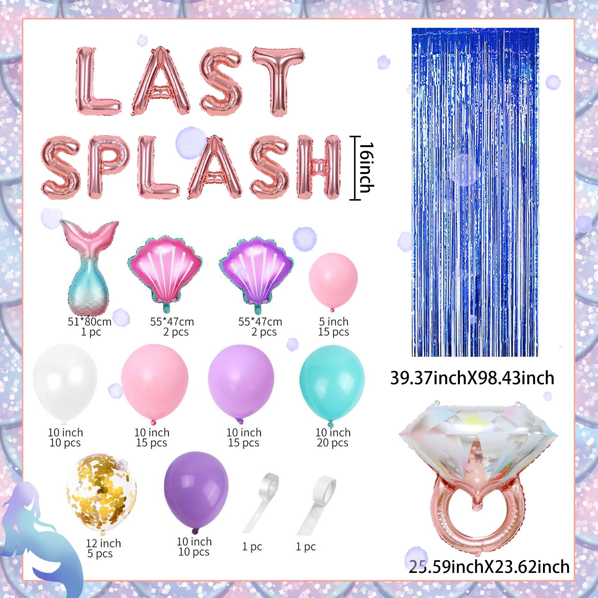 LaVenty 98 PCS Luxury Last Splash Balloons Mermaid Bachelorette Party Decorations Last Splash Bachelorette Party Decoration Mermaid Bridal Shower Party Supplies Last Splash Party Favors