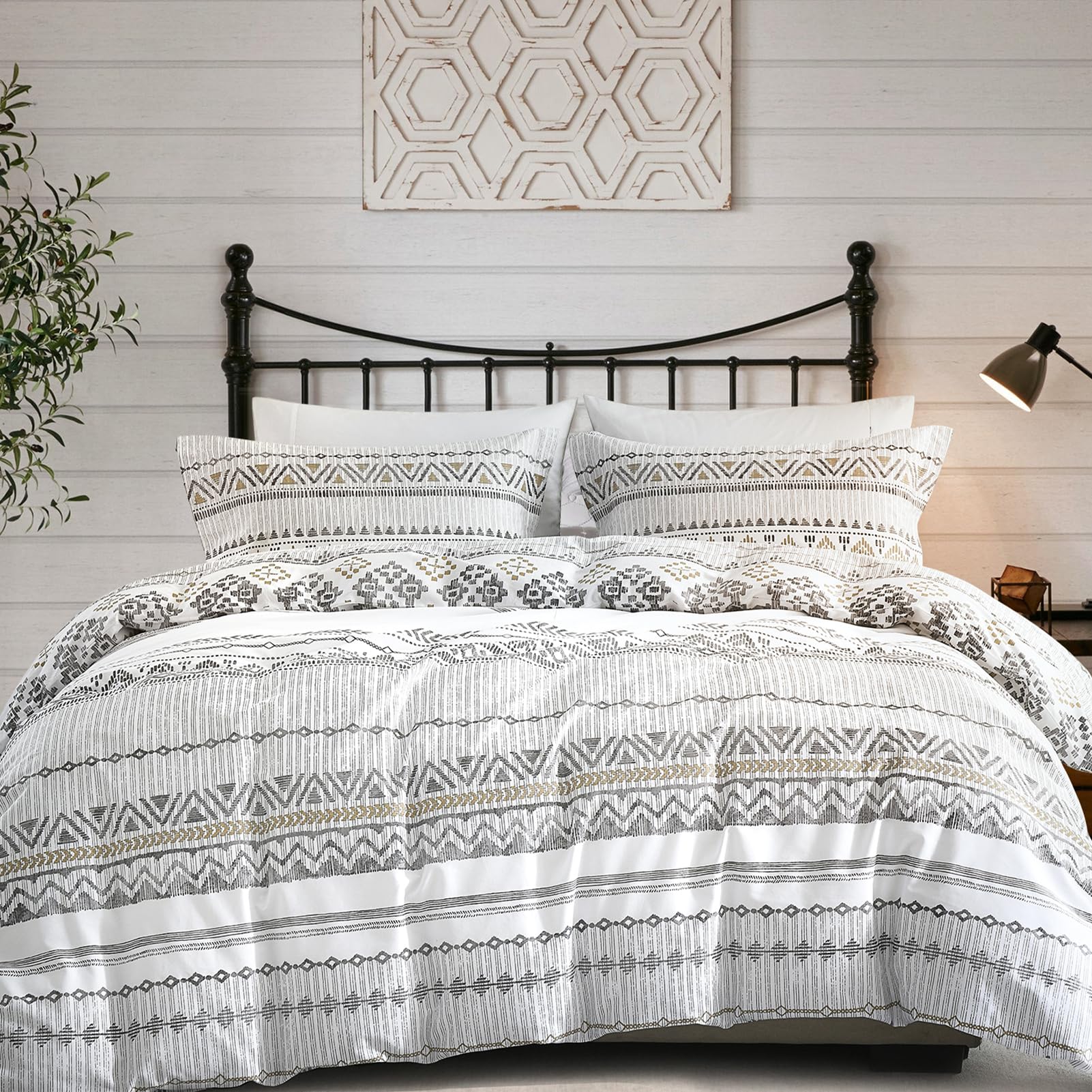 Y-PLWOMEN Duvet Cover Queen - 100% Cotton Duvet Cover Queen Size, 3 Pieces Aztec Geometric Duvet Cover Set, Soft and Breathable Bedding Duvet Covers for All Season, 90"x90", No Comforter