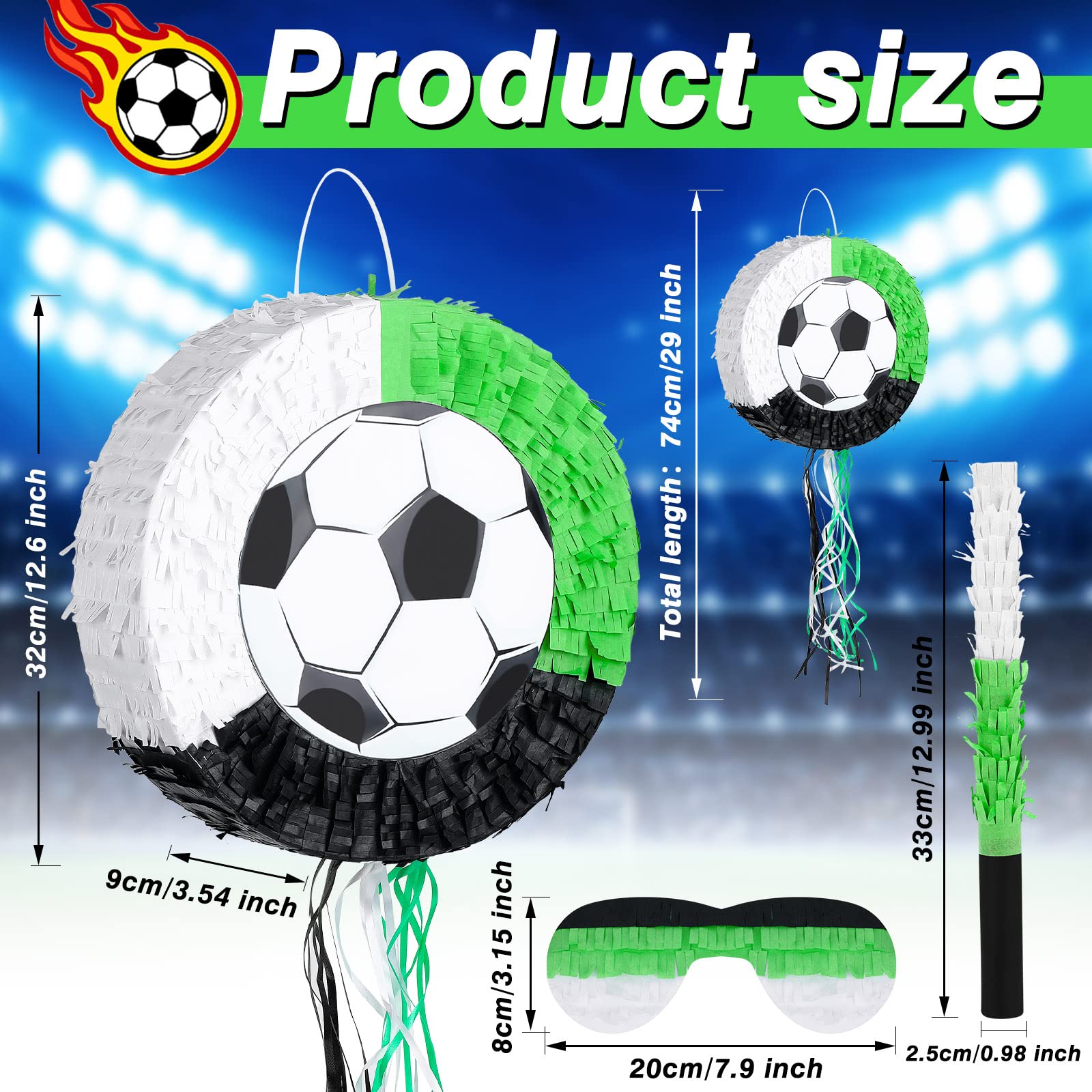 Deekin 3 Pcs Soccer Ball piñata Set Include piñata with Stick Eye Mask Soccer Ball piñata for Kids Music Science School Sports Bridal Shower Birthday Party Decorations Supplies