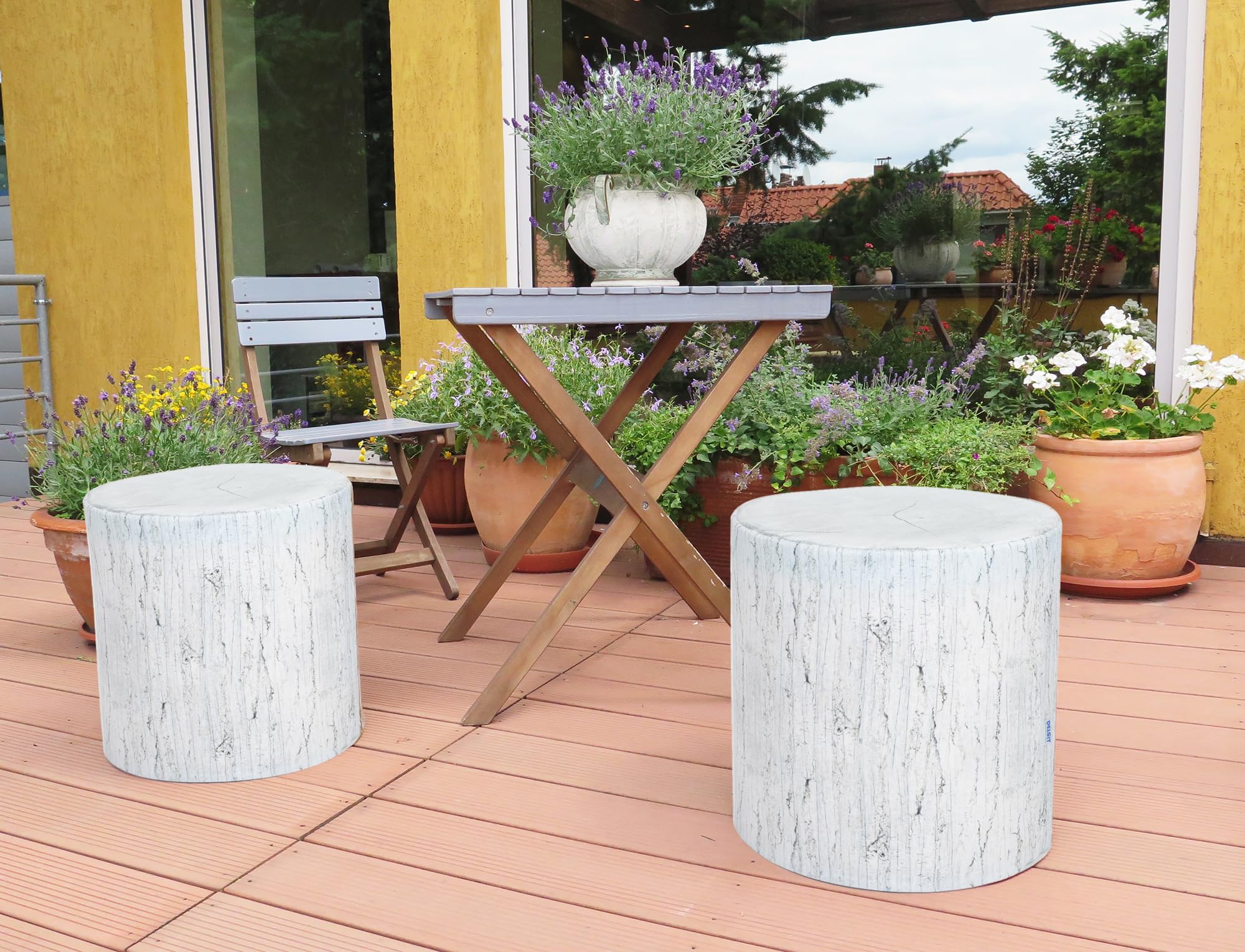 Delsit Woody Outdoor Pouf Ottoman - European Made Waterproof & Lightweight Round Seat - Stylish Home Decor & Living Room Furniture - Versatile Footrest & Seating for Indoor & Outdoor | Birch Print