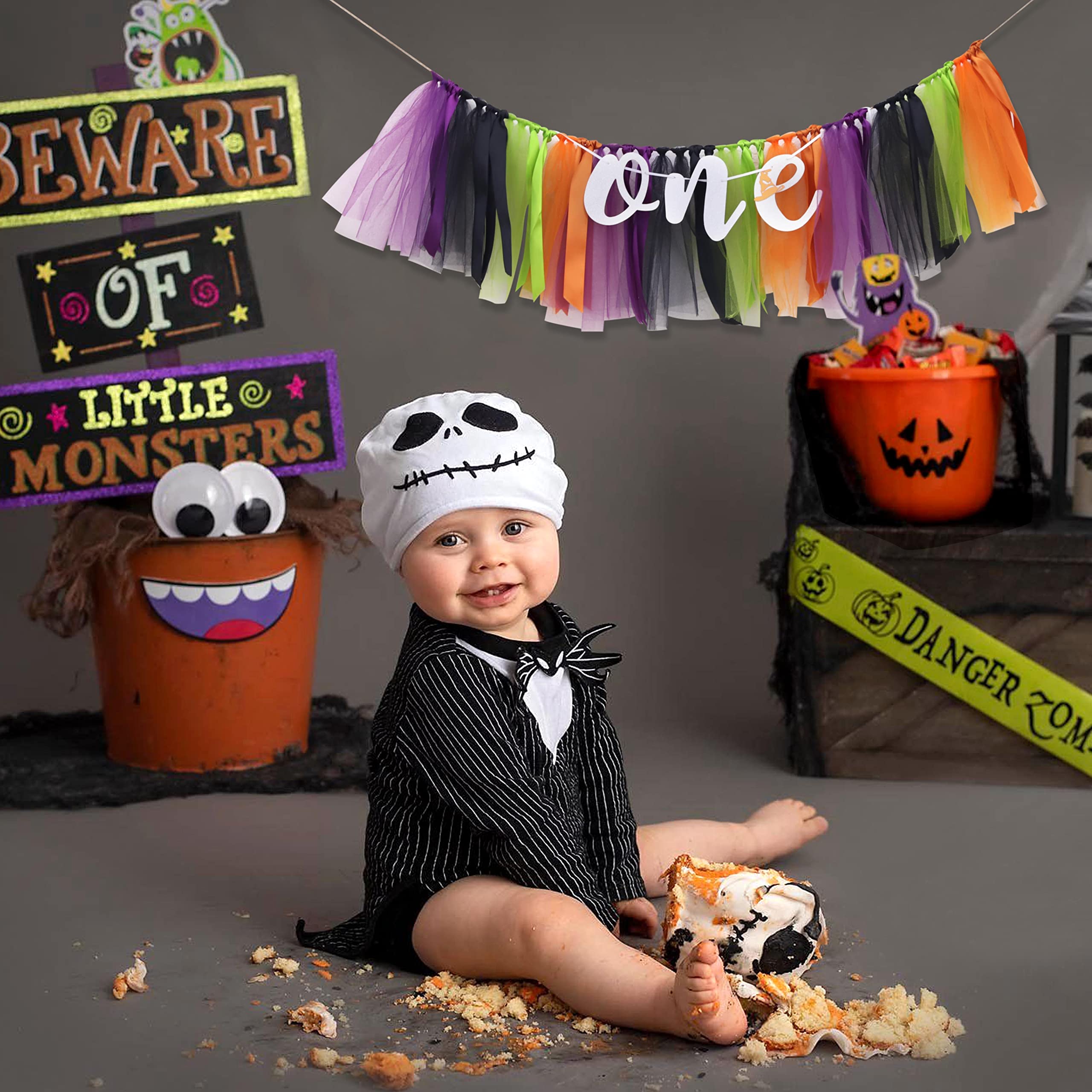 Halloween High Chair Banner - Spooky Birthday Decoration,Baby Tutu Skirt Banner 1st Birthday Photo Backdrop Pumpkin Birthday Banner Smash Cake Garland