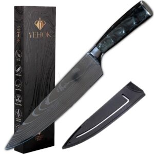 yehok chef knife | 8 inch professional kitchen knife | german high carbon stainless steel | ultra sharp blade and ergonomic handle for chopping, slicing | chef's knives with gift box