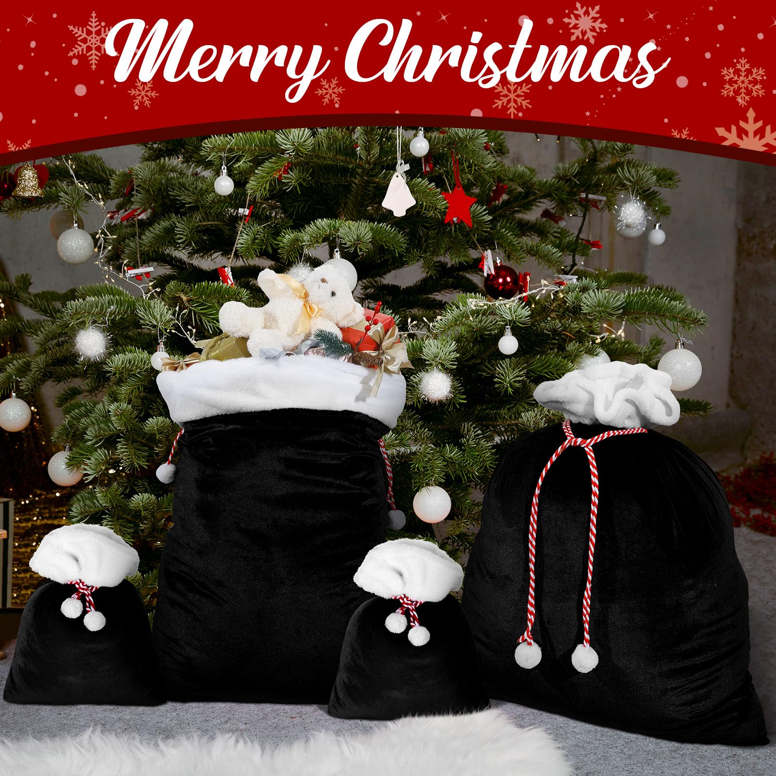 Shappy 4 Pcs Extra Large Velvet Santa Gift Bags Bulk 35 x 28 28 x 20 Luxury Jumbo Santa Gift Sacks Bags with Drawstring Giant Christmas Bags Gift Wrapping for Xmas Toys Santa Costume(Wine Red)