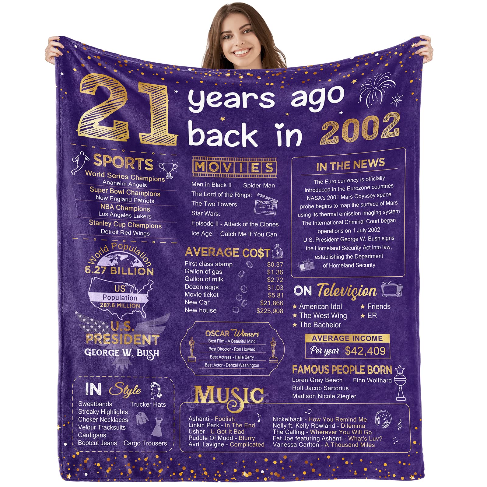 21st Birthday Gifts for Her 21st Birthday Decorations for Him 21 Year Old Happy Birthday Gifts for Women Daughter Son Girl Boy Sister Bestie Soft Throw Blanket Back in 2003-60x50 Inch - Gold