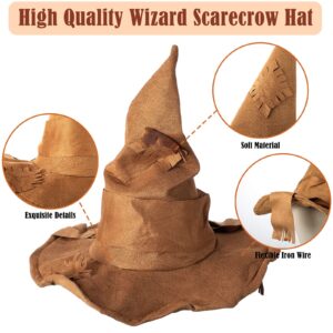 Halloween Adult Scarecrow Costume Hat Tattered Witch Hat Brown Wizard Hat for Halloween Party Accessories