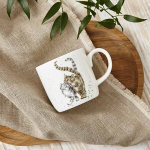 Royal Worcester Wrendale Designs Feline Fine Mug | 14 Ounce Large Coffee Mug with Cat Design | Made from Fine Bone China | Microwave and Dishwasher Safe