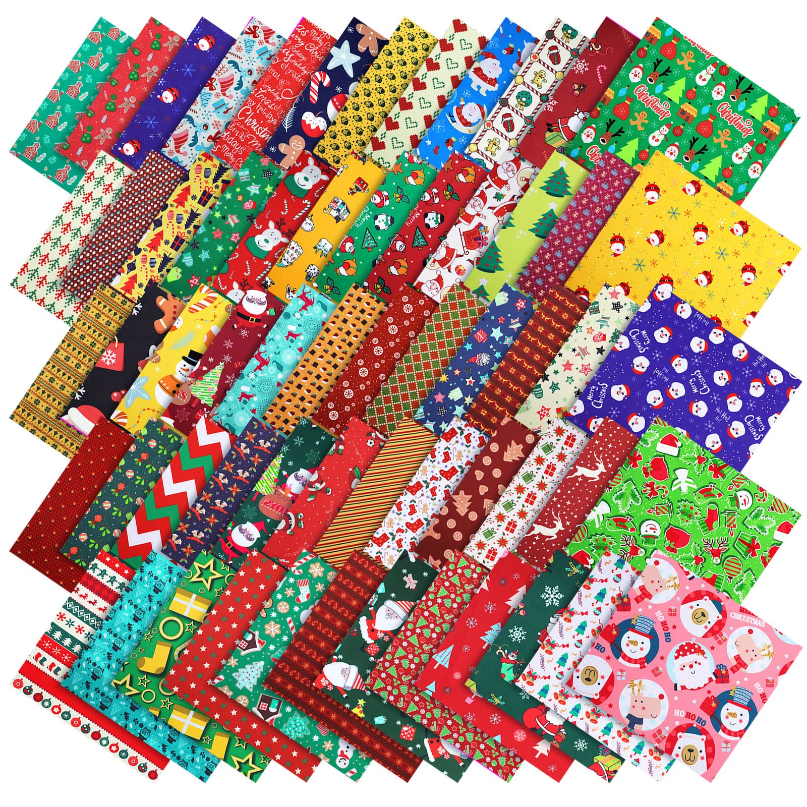 60 Pieces Christmas 10 x 10 Inch Fabric Bundles Sewing Quilting Fabric Happy Christmas Santa Claus Elk Snowflake Christmas Tree Printing Fabric Squares Craft Fabric for Patchwork Sewing DIY Party