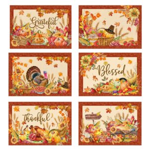 thanksgiving placemats set of 6, turkey holiday placemats set of 6 12x18 inch for dining table, thanksgiving place mats pumpkins fall leaves orange farmhouse table decor for kitchen dining room home