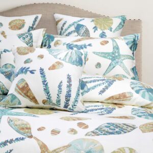 FADFAY 5Pcs Cotton Beach Themed Coastal Duvet Cover Set King/Cal King Size, 1 Duvet Cover + 4 King Size Pillowcases