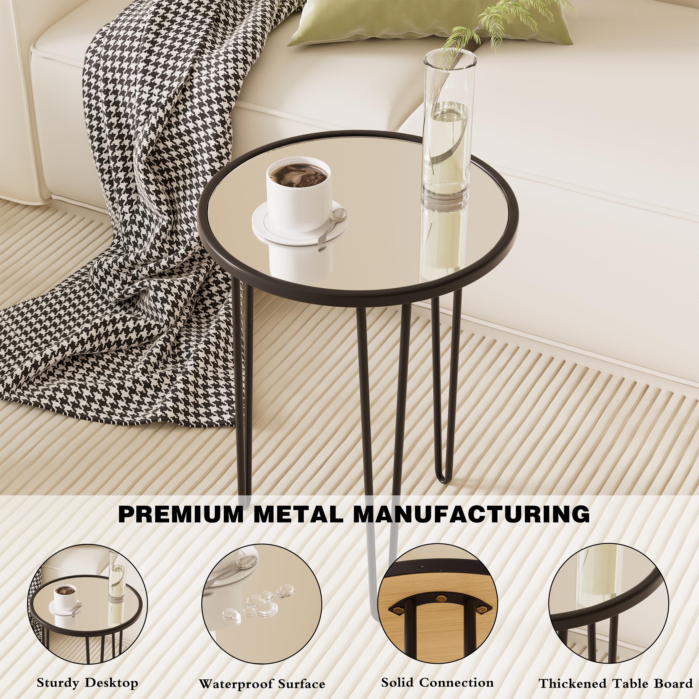 Palama Small Side Table for Living Room, Modern Home Décor Black and Gold Side Table, Easy Assembly Small Gold Table, Gold Accent Table