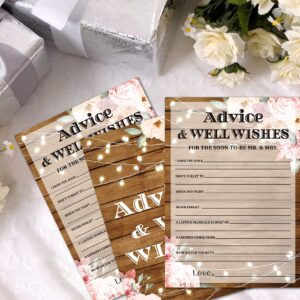 Foosproea Bridal Shower Games, Advice & Well Wishes Wedding Shower Game Card, Rustic Wood Boho Floral Romantic Engagement/Bachelorette Party Ideas Activities Supplies Decorations(30 Cards) - B07