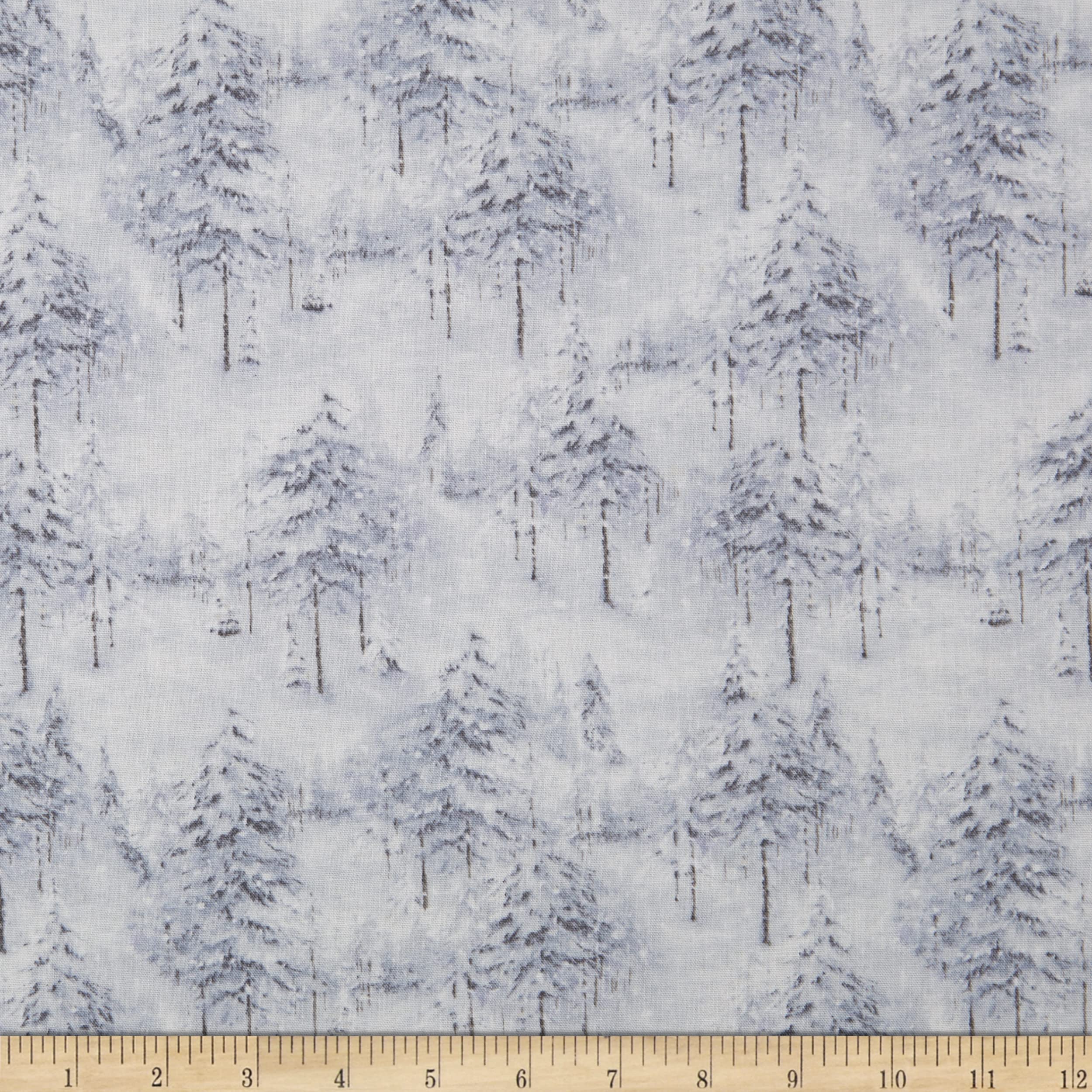 Wilmington Woodland Frost Winter Forest Gray, Fabric by The Yard