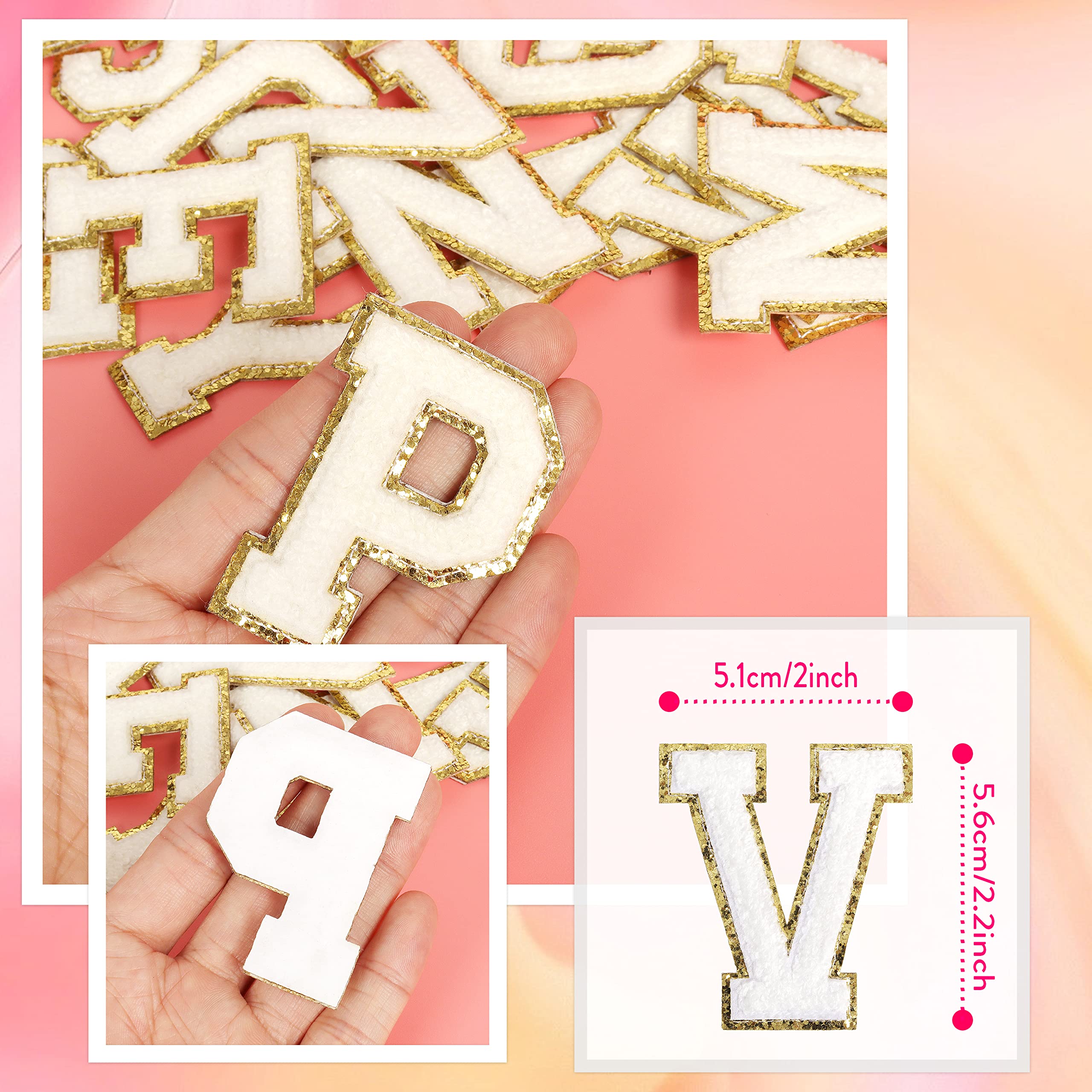 Self-Adhesive Chenille Letters Patches: 26PCS White Letter Patches Stickers Varsity Letter Patches Stick on Backpacks Hats Repair Preppy Patch