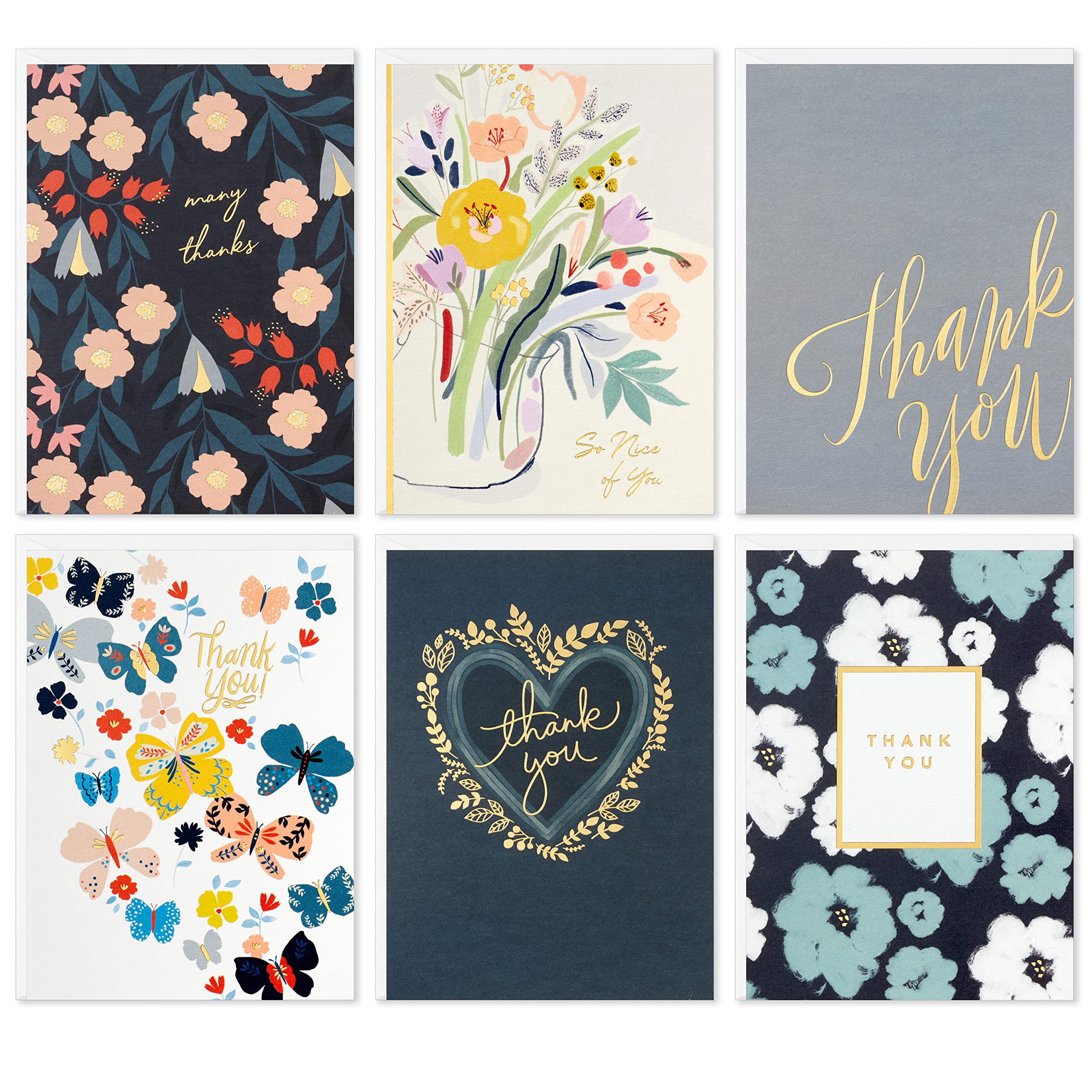 Hallmark Thank You Cards Assortment, Foil Hearts and Flowers (48 Thank You Notes and Envelopes)