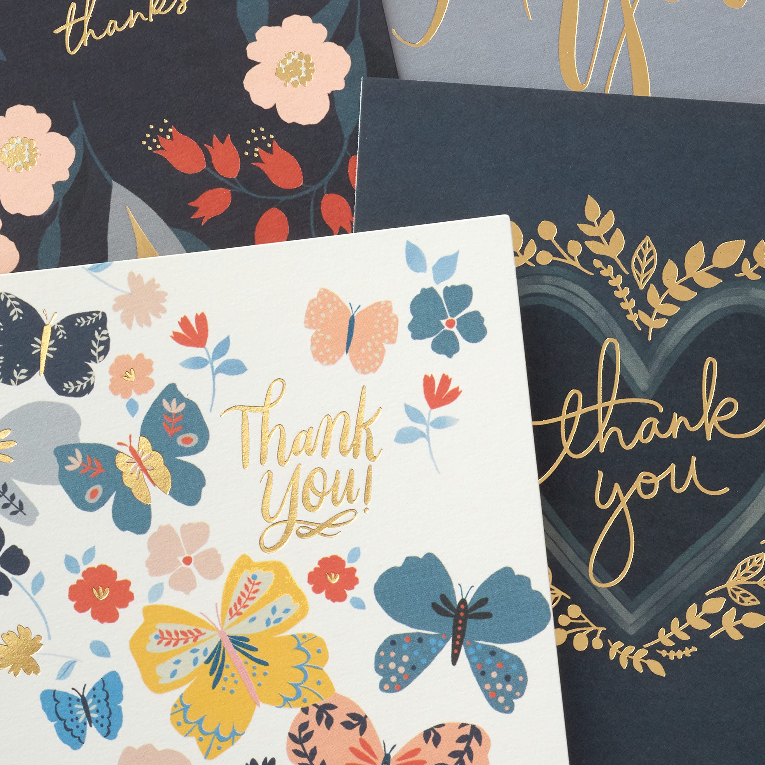 Hallmark Thank You Cards Assortment, Foil Hearts and Flowers (48 Thank You Notes and Envelopes)