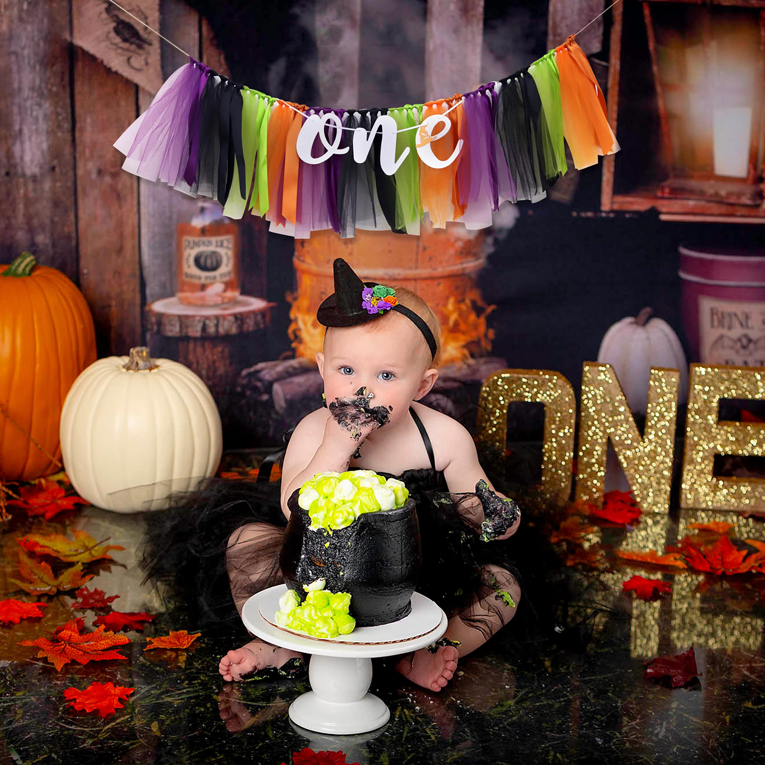 Halloween High Chair Banner - Spooky Birthday Decoration,Baby Tutu Skirt Banner 1st Birthday Photo Backdrop Pumpkin Birthday Banner Smash Cake Garland