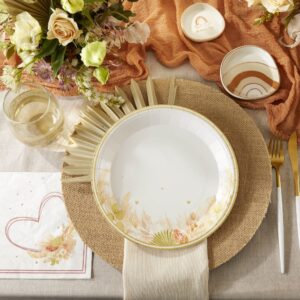 Kate Aspen Rustic Boho 9 in. Premium Paper Plates (350 GSM weight -Set of 16) - Perfect for Fall Weddings, Bridal Brunches, Bridal Showers, Baby Showers