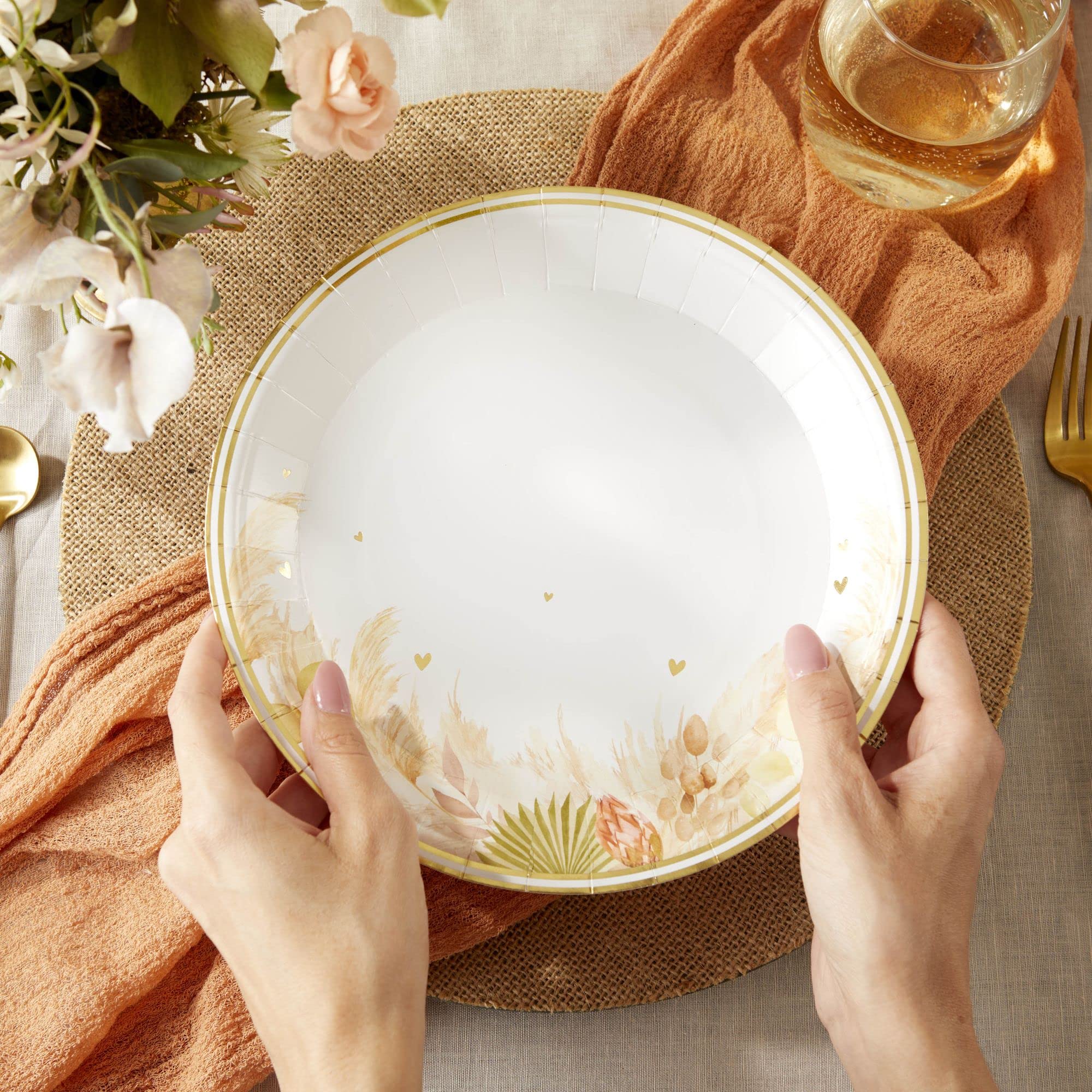 Kate Aspen Rustic Boho 9 in. Premium Paper Plates (350 GSM weight -Set of 16) - Perfect for Fall Weddings, Bridal Brunches, Bridal Showers, Baby Showers