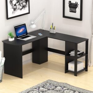 SHW L-Shaped Home Office Wood Corner Desk, Black