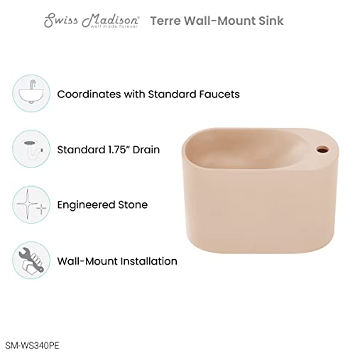 Terre 17.5" Right Side Faucet Wall-Mount Bathroom Sink in Pastel Peach