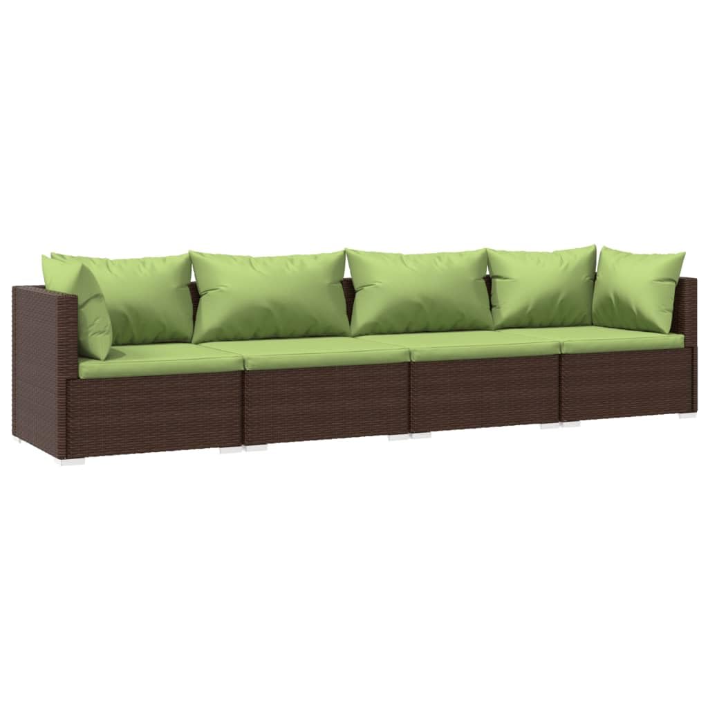 vidaXL Brown Patio Furniture - Green Cushion - 4 Seats