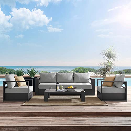 Modway Tahoe 4-Piece Fabric/Powder-Coated Aluminum Outdoor Set in Gray