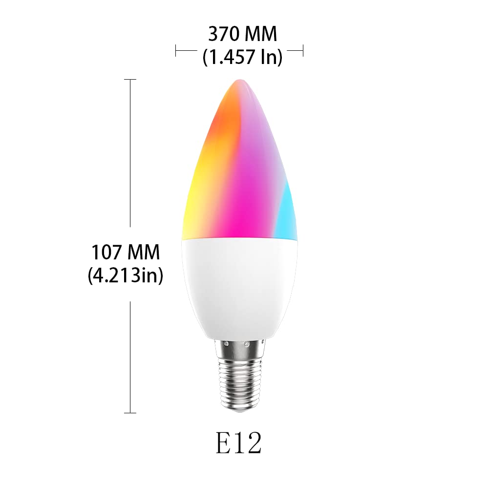 MoesGo Smart Candelabra Led Light Bulbs, WiFi E12 Smart Bulbs, 2700K-6500K CW& RGB Dimmable, Smart Life/Tuya APP Remote Control, Work with Alexa/Google Home, 470lm 5W (40W Equivalent) 4 Pack No Hub