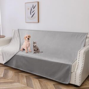 tuffeel waterproof dog blanket, 68x82 inches soft leak proof pet couch throw for sofa, bed furniture protector covers from dogs puppys cats washable-light grey+dark grey