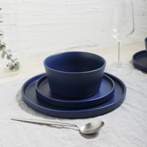 Stone Lain Celina Modern Stoneware 24-Piece Dinnerware Set, Dinner and Salad Plates, Soup Bowls, Dish set for 8, Blue