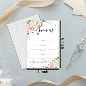 ZEDEV Join Us Invitation Cards - Floral Invite Cards for All Occasions, Wedding, Engagement, Reception, Retirement, Bridal or Baby Shower and Birthday Party - 25 Cards and 25 Envelopes - (joinus-013)