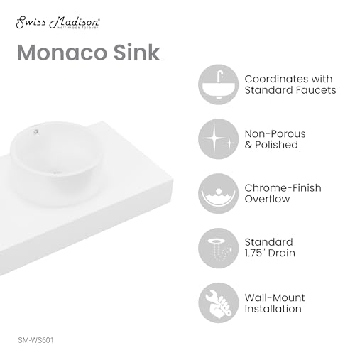 Monaco 36" Floating Bathroom Shelf with Vessel Sink in Glossy White