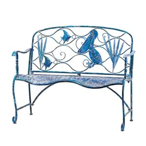 Lesera Ltd. Coastal Blue Metal Furniture Collection Bench/Arm Chair (Pelican & Angel Fish Bench), Coastal Furniture