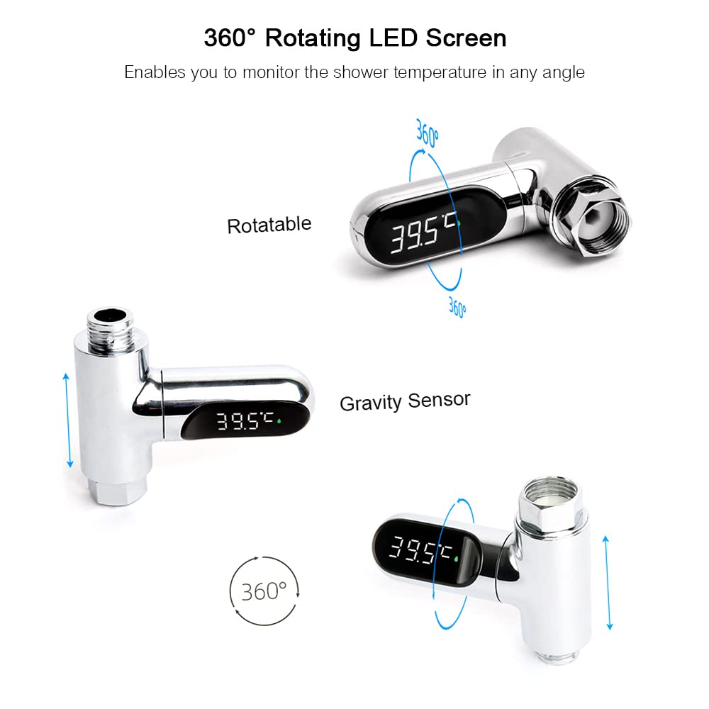 FUCHU LED Digital Shower Display 0~100℃ Bath Water Celsius/Fahrenheit Display 360° Rotating Screen for Home Kitchen Bathroom